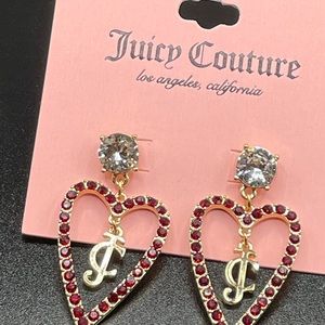 NWT Juicy Couture Red Crystal Heart Earrings